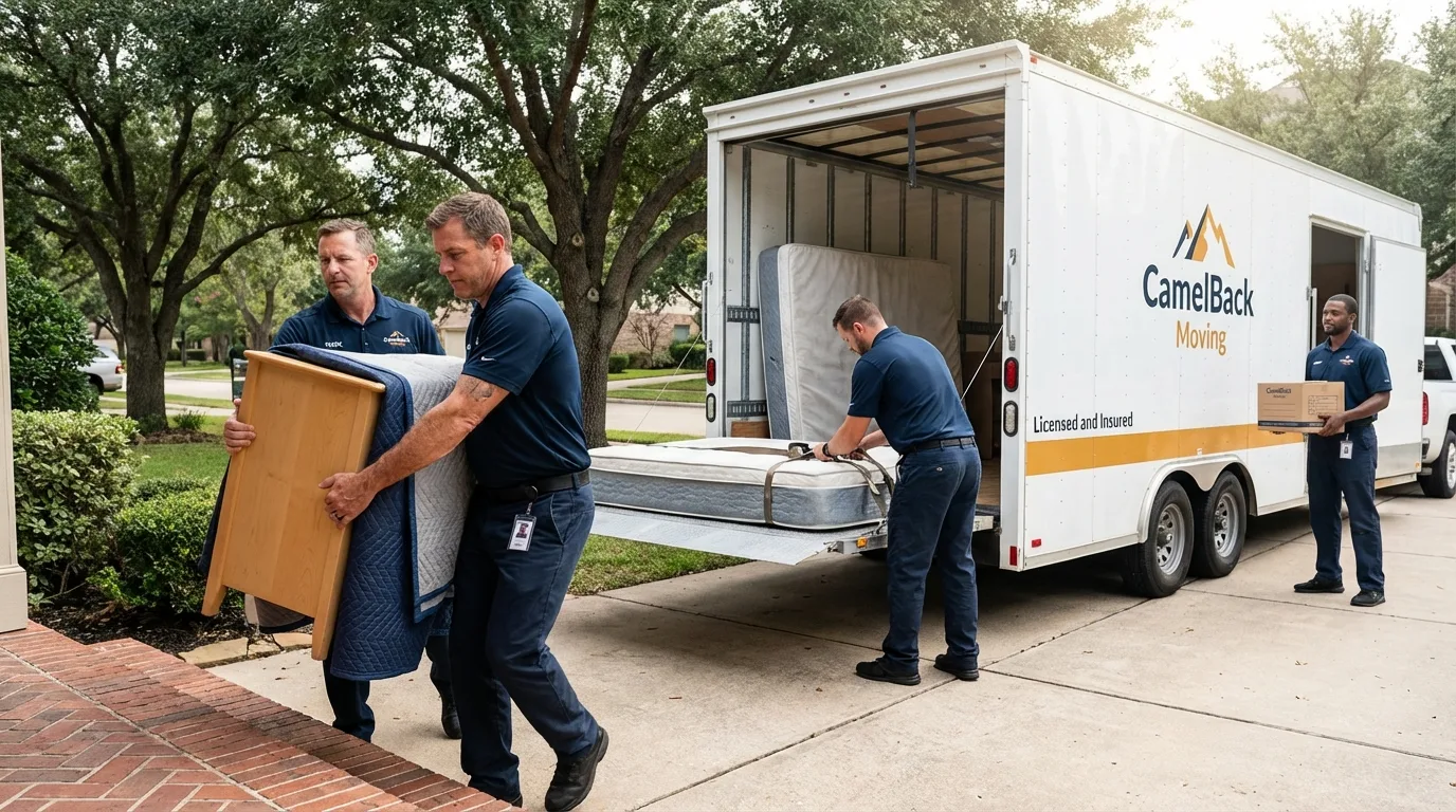 Crew loading residential truck for cross-state move from Leicester, MA