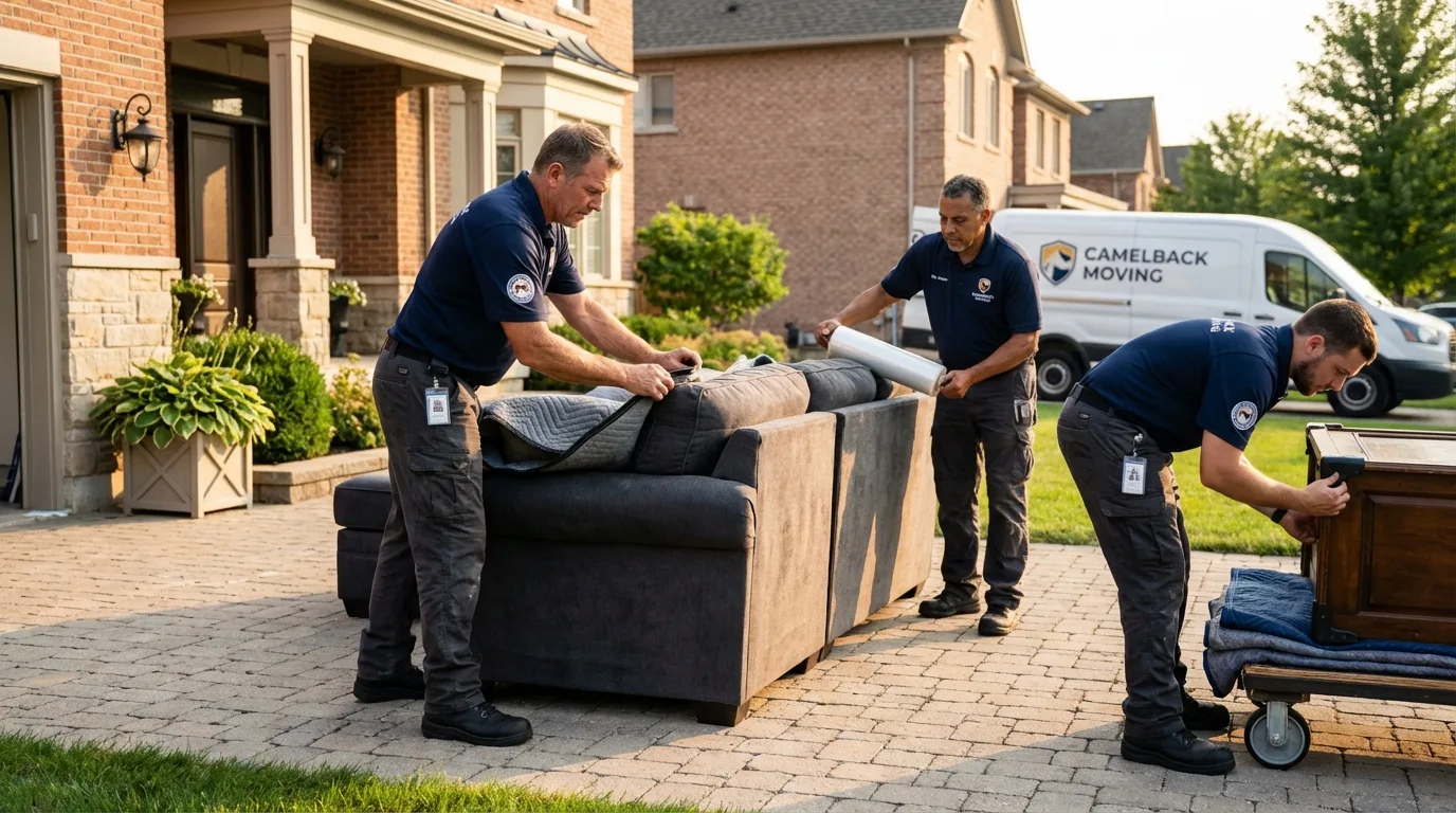 Large estate moving crew wrapping furniture in Leicester, MA