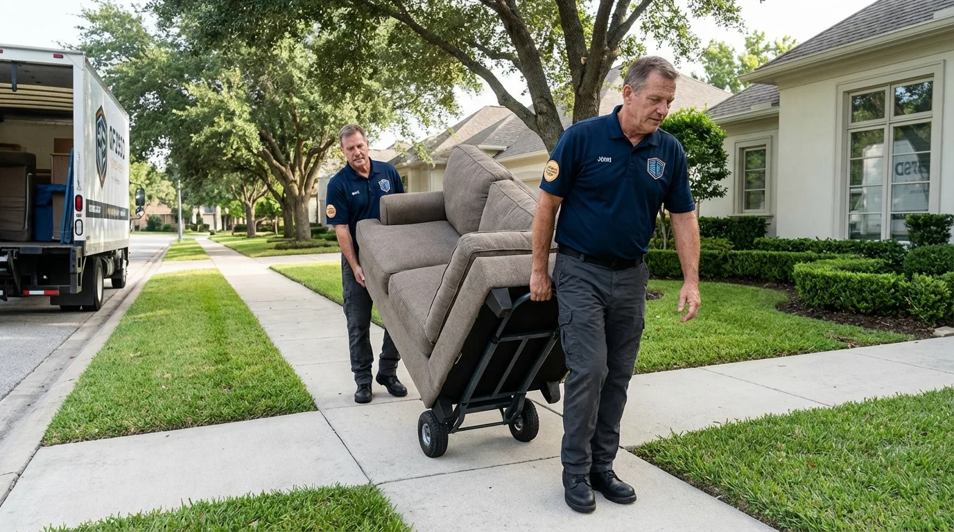 Local residential moving crew loading furniture in Leicester, MA